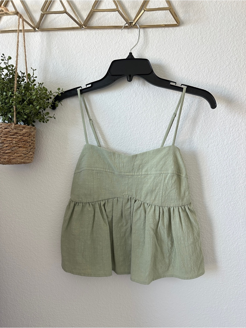 Light Green Spaghetti Strap Peplum Top